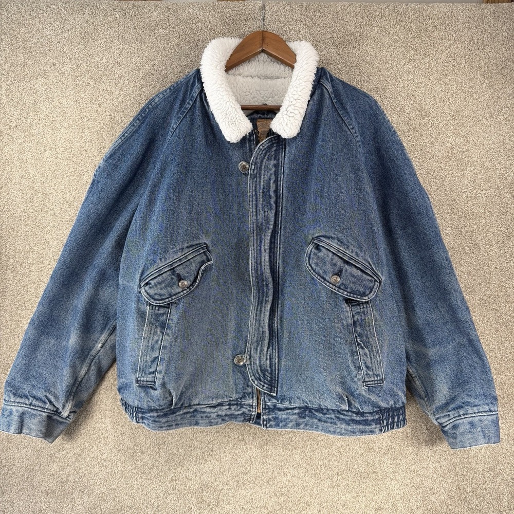 VTG Levi's Sherpa Lined Denim Jacket Trucker Bomber Farm Chore *Stains* XL Men's